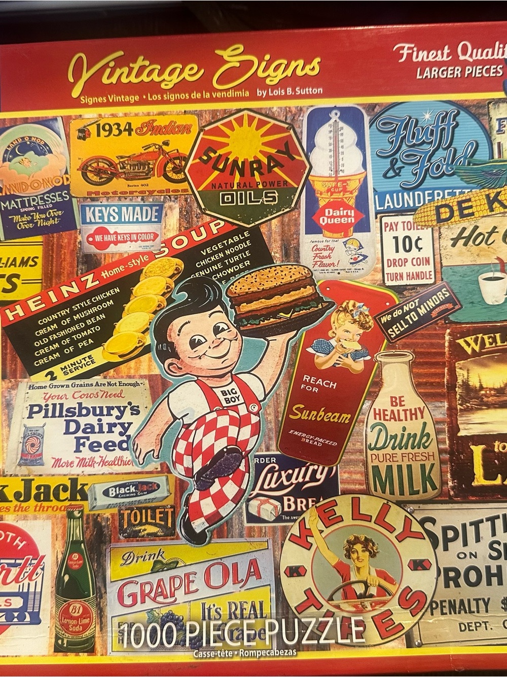 Vintage Signs 1000 Piece Puzzle with Colorful Retro Ads